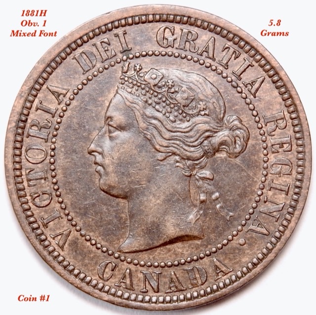 1881-H-Vicky-Cent,-Double/Triple-Re-Punched-Letters-On-Obverse